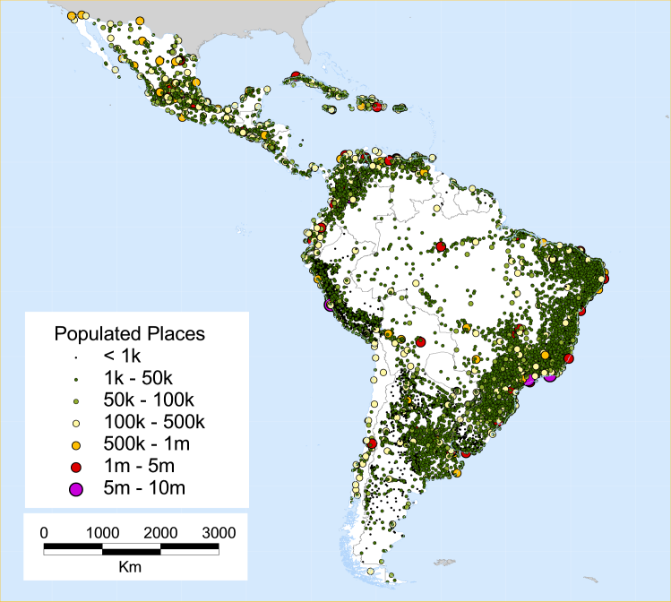 Map of populated places in Africa from the Global Rural-Urban Mapping Project